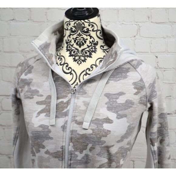 ATHLETA‎ Women's Full Zip Triumph Camo Printed Hoodie SIZE SMALL Gray Camo - Picture 2 of 6